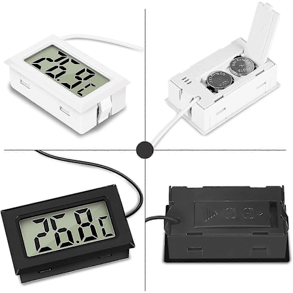 Mini Digital LCD Termometer Temperatur med Temperaturprobgivare Testare (2x Svart 2x Vit)