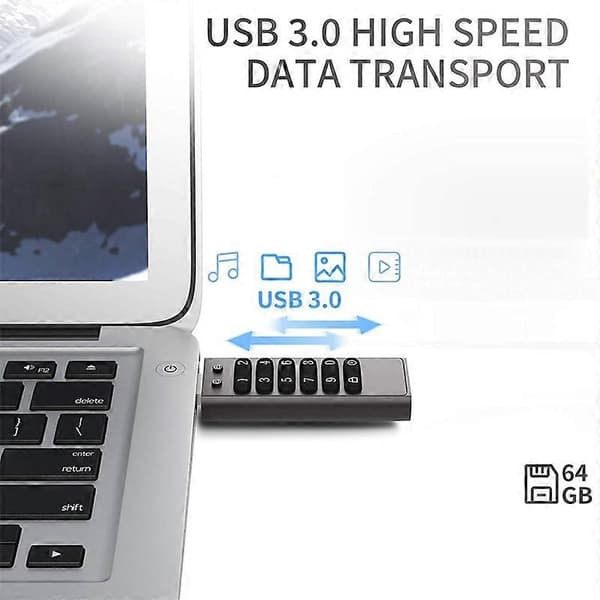 Säker USB-enhet, 32GB Krypterad USB-minne Hårdvarulösenord Minnessticka med Knappsats U Disk