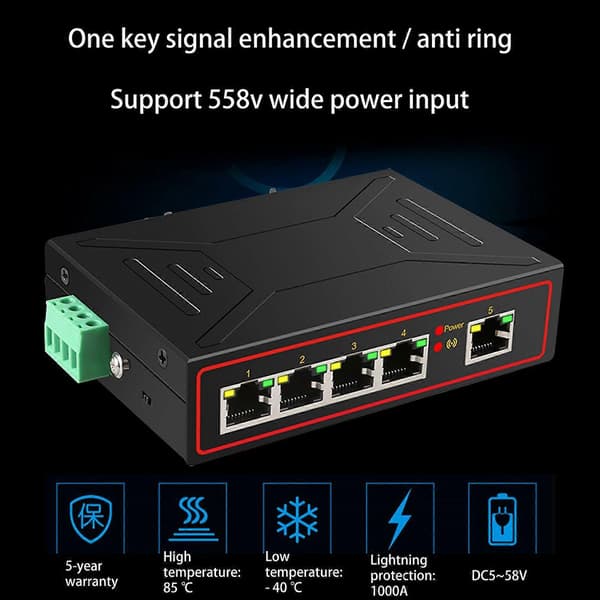 Netværk Switch 5 Porte, RJ45 Netværk Switch Splitter Vælger, Metal til Skal