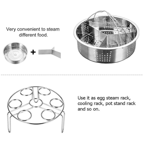 3 stk./sæt Trykkoger Tilbehør Rustfrit Stål Dampkurv Med Æg Dampstativ, Divider Fo