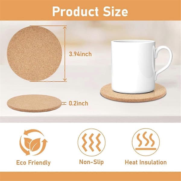 100 stk. Korkbrikker for Drikke, 10 cm Runde Absorberende Kork