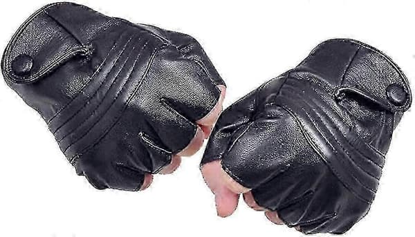 Herrhandskar i läder utan fingrar, varma halvfingerhandskar med tunt innerfoder i fleece