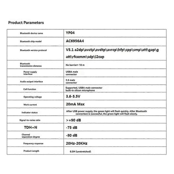 Bluetooth 5.1 AUX Biladapter USB till 3.5mm Jack Dongel Kabel Handsfree Trådlös Bluetooth Biladapter
