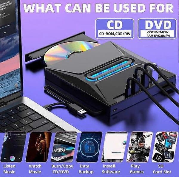Ekstern CD DVD-drev til bærbar computer, 5-i-1 USB C Bærbar USB 3.0 CD/DVD +/-RW-drev/DVD-afspiller