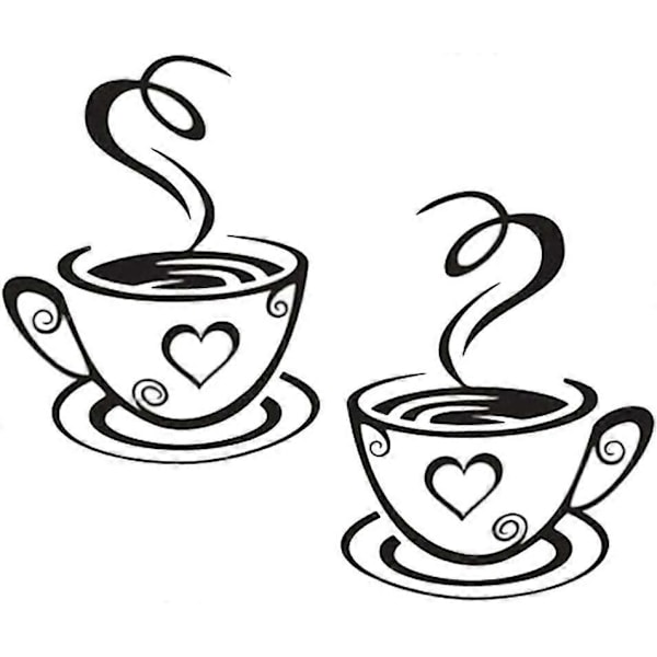 Cafe Te-veggdekor med kaffekopper, vinylklistremerke, kjøkken, restaurant, pub