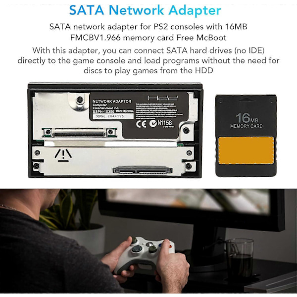 SATA Grensesnitt Harddiskadapter for PS2, SATA HDD 2.5 3.5 Nettverkskortadapter, med FMCB V1.966 16MB Minnekort for PS2 Nettverksadapter