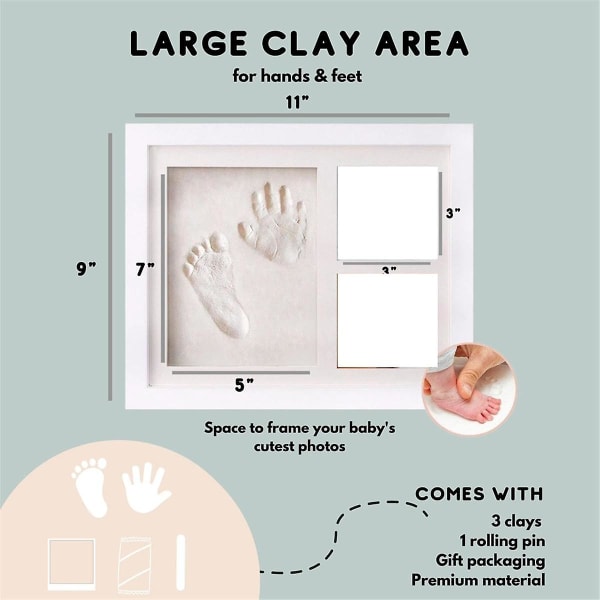 Baby Clay -kädenjälki ja -pakkaus - Baby Shower -lahjat ja täydellinen lastenhuoneen sisustus valkoinen