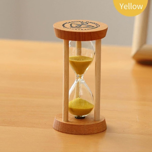 Yellow Hourglass Sand Timer 3 Minutes Sand Clock Round Watch Glass Wood Timer