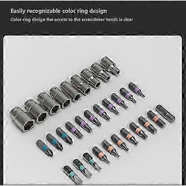 Multifunktionelt skraldenøglesæt - 33-i-1 sæt - 2-positions magnetisk skraldenøgle, sæt med 21 bits, 9 toppe og 2 adaptere - Præcisionsværktøj til DI
