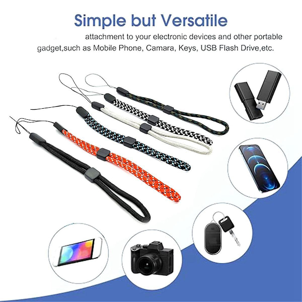 60 stk. Håndleddsstropp, justerbar polyester, fargerik for mobiltelefon, kamera, nøkler, USB D