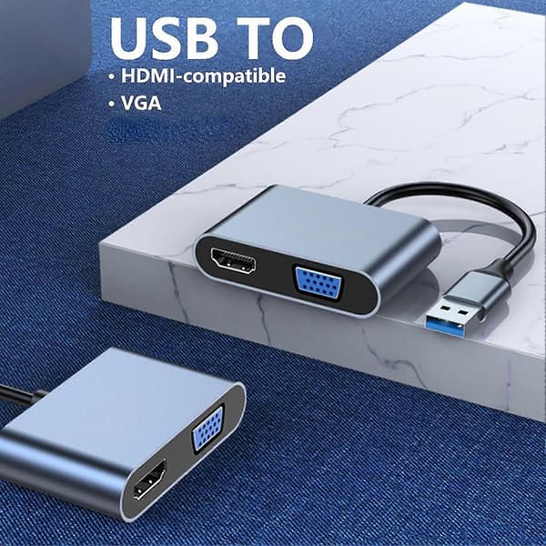 USB 3.0 til VGA HDMI-kompatibel Konverter 2 i 1 5Gbps Bærbar 1080P Videoadapterkabel Datatilbehør