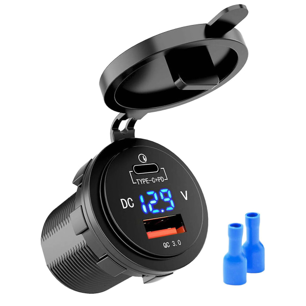 18W Quick Charge 3.0 USB Billaddare 48W Type-C PD Snabbladdningsuttagsadapter för bil, båt, husbil, motorcykel
