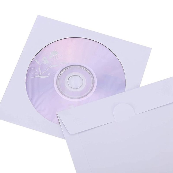 Cd Dvd Sleeves, Dvd Cd Media Papir Konvolut Sleeves Holder med klar vinduesklap hvid, pakke med 100 stk.