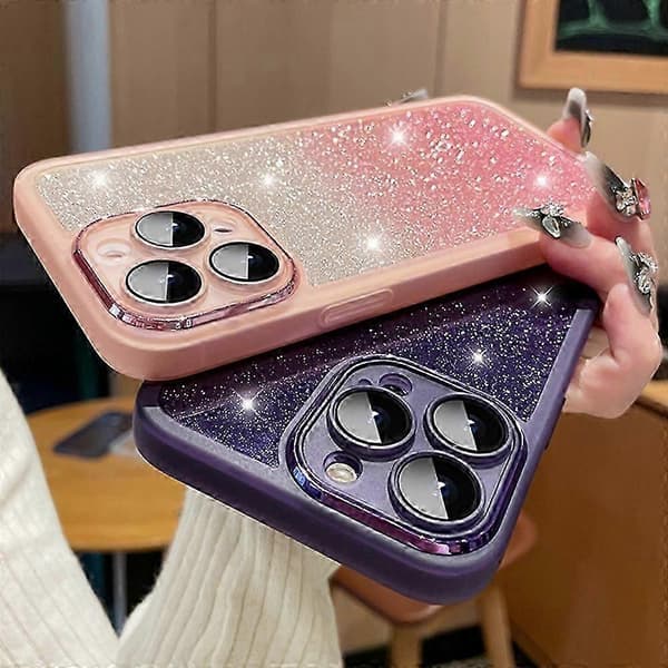 Fodral för iPhone 15 Pro Max Gradient Glitter Stötsäkert PC+TPU Telefonskal med Linsskydd -