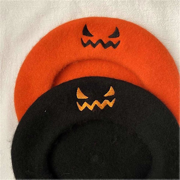 SBSGV Halloween Græskar Beret Vintage Kunstner Hat Kawaii Sød Damehue Varm Filt Maler Efterår Vinter Hat