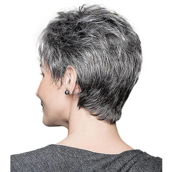 Dame Gradient Grå Kort Bølgete Krøllete Parykk Guttklipp Pixie Hår Cosplay Hel Parykk