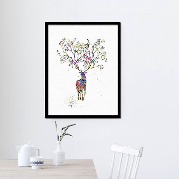 Wekity Vandfarve Elg Væghængt Canvas Print Poster, Enkel Mode Vandfarve Kunsttegning Dekoration til Hjemmet Stue Soveværelse Kontor og Børneværelse