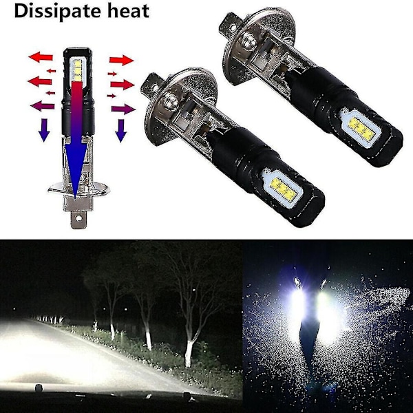 2 X H1 6000k Super Ljust Vitt 6000lm Drl Led Strålkastare Kit Helljus
