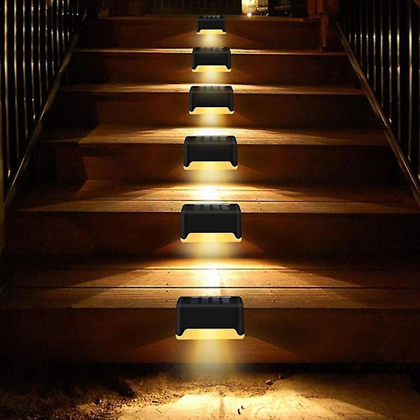 Svarta Solcellsbelysning för Däck, 6-pack, Vattentäta Solcells-LED-Trappbelysning, Staketlampa, Utomhusbelysning för Utomhus