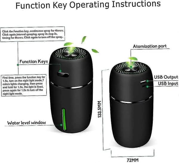 Bil Diffuser, Bil Diffusere Til Æteriske Olier, USB Bil Luftfugter, 200 Milliliter Mini Bærbar Luftfugter Luftrenser Med 7 Farver Led Natlys