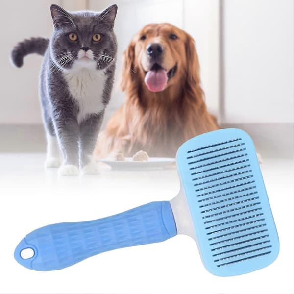 Selvrensende kæledyrsbørste til fjernelse af hunde- og kattehår, bærbar med knapdesign