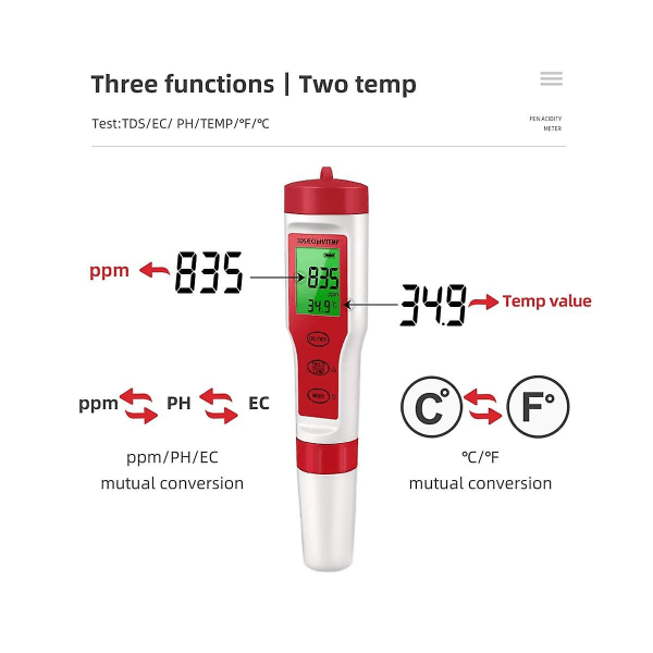 4-i-1 Digital Vannkvalitetstester Ph/tds/ec/temperaturmåler For Basseng Akvarier Drikkvann