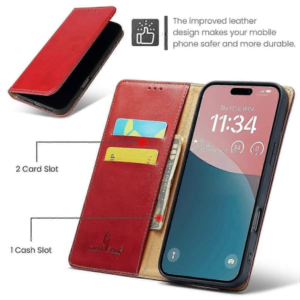 För iPhone 16 Fodral PU Läder Flip Ställ Plånbok Telefonfodral - Svart