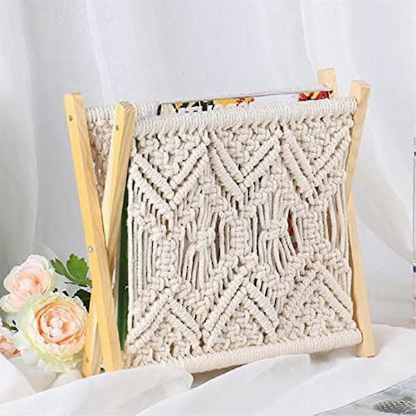 Boho tidningsställ, repvävd tidningsställ, tidningskorgar med reptygdesign, tidningsställ H