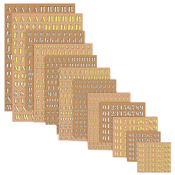 12 arkin kirjainhartsitarrat, pienet aakkoset numerotarrat hartsitaidetta varten, kimaltelee itse A