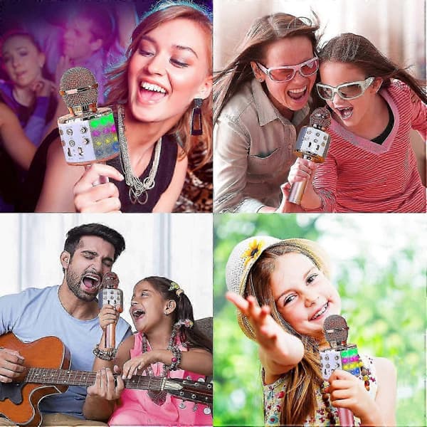 Bluetooth 4 i 3 Karaoke Trådløs Mikrofon med LED-lys, Bærbar Mikrofon til Børn, Piger