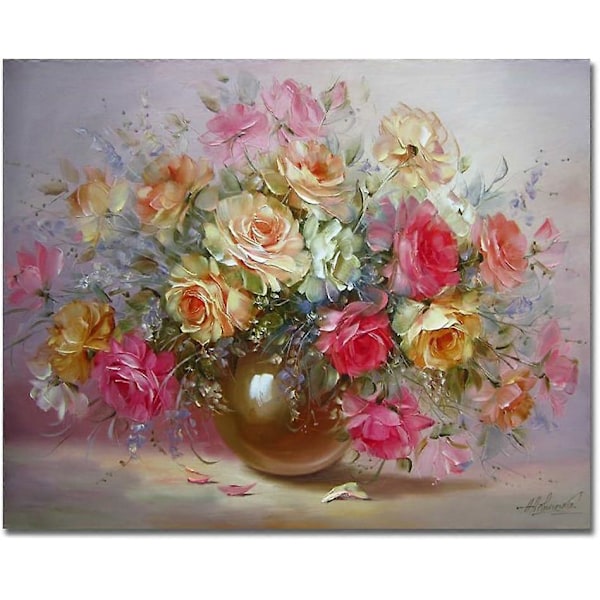Rammeløst Mal efter tal-sæt med pensler og akrylmaling til begyndere - Charmerende blomst, 40 x 50 cm