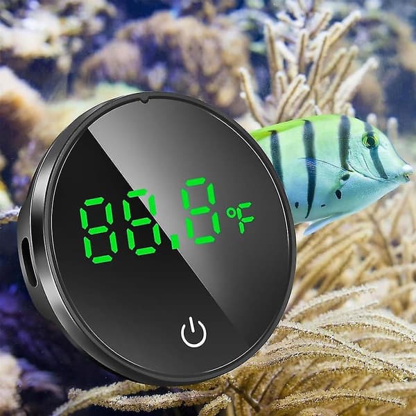 Akvarium Termometer Digitalt, Oppladbart Trådløst Akvarietermometer, Selvklebende Sirkel Led Terrarium Termometer