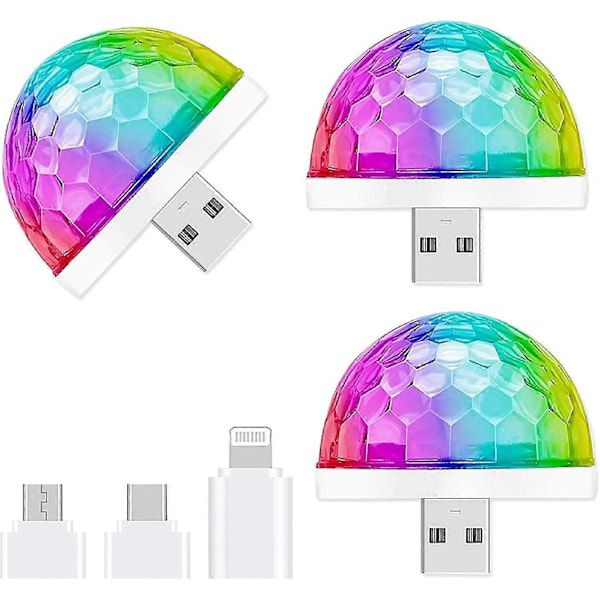 USB Mini Diskotek Lampe, 3 poser, festlampe, kugle lydaktiveret jul