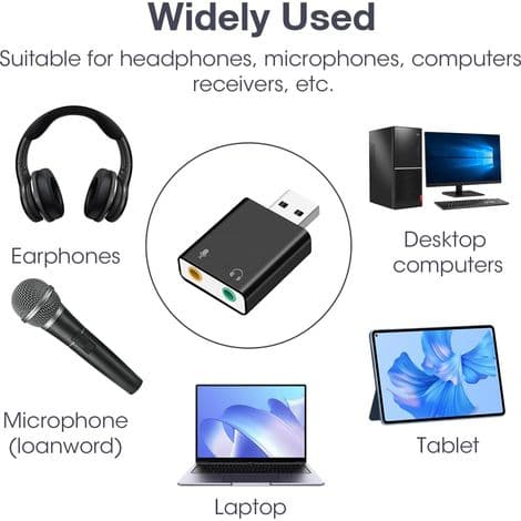 Eksternt USB-lydkort med 3,5 mm lydstikkonverter til pc, PS4, PS5, bærbar computer, kompatibel med Windows og Mac, lydkvalitet i høj opløsning