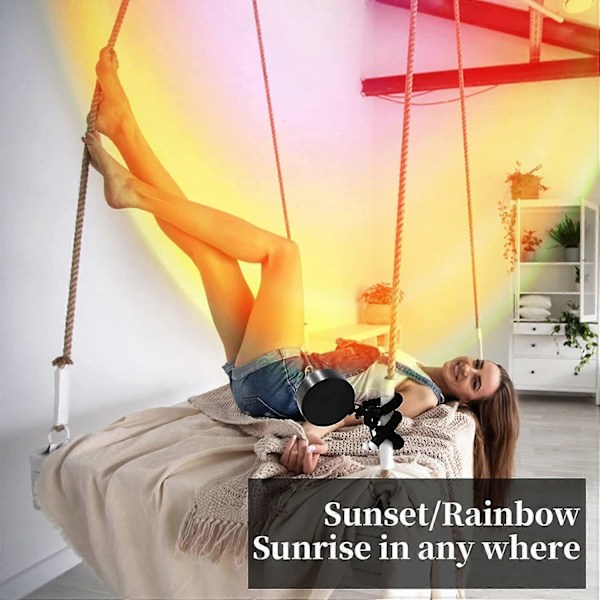 Sunset Lampe Projektor, Flere Farver USB Sunrise Lys, 16 Farver 4 Tilstande Justerbar RGB Sunset Lys til Soveværelse Indretning Feststemning Fotografering