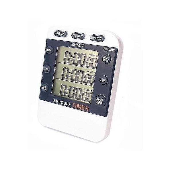 3 Kanaler Räkna Upp/Ner Matlagningstimer Stoppur Stor Display Justerbar Volym Alarm Minnestimer Med Magnet