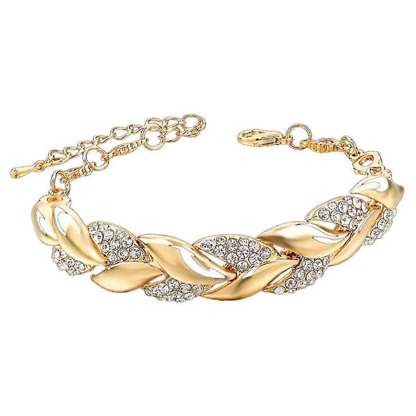 Fashionabelt Luksus Guldblad Armbånd Med Diamant Vedhæng Dame Hånd Smykke Gave