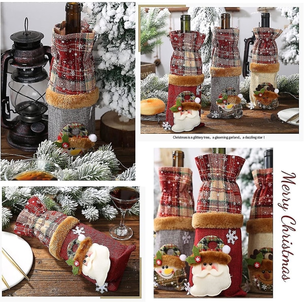 Julevinflasketrekk 3 stk rødvinsposer for påkledning Gjenbrukbare vinflaske vingaveposer til hjemmemiddagsfest dekorasjon borddekor