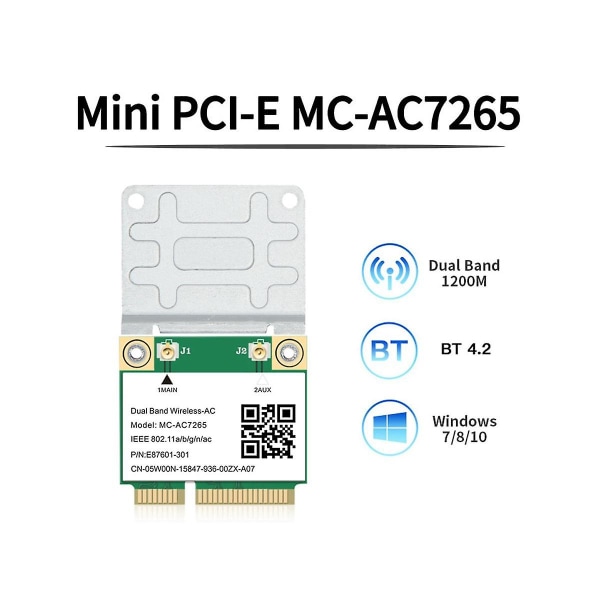 1200mbps Trådløst -ac7265 Dobbelt bånd Mini Pci-e Wifi Kort Bluetooth 4.2 802.11ac Dobbelt bånd 2.4g 5ghz