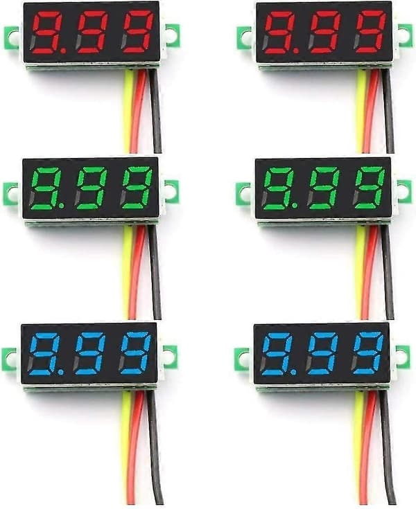 6 stk. Mini Digital Voltmeter DC 0-100V 0,28 tommer Tre-linje Spændingstester Meter 3 Farver