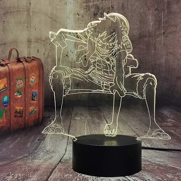 SBSG Monkey D. Luffy Lampe Anime Nattlys Kreativ 3D LED Luffy Modellering Bordlampe Skrivebordslampe Soverom Atmosfære Dekor Anime Lys Beste Julegave til Ch
