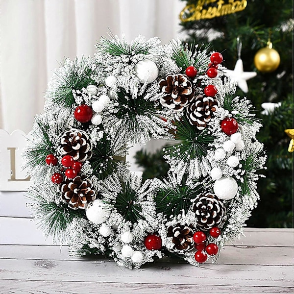Julekrans til hoveddøren Dørkrans udendørs indendørs julepynt 23 cm i diameter