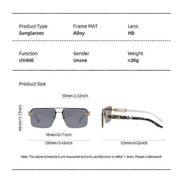 Solglasögon Halvram skurna kanter marmorerade spegelben Mode gradient glasögon