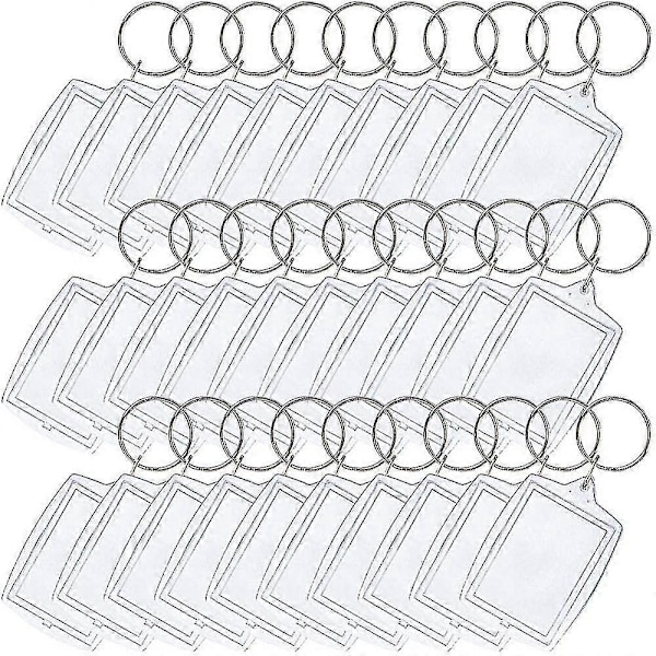 100 stk. Klar Akryl Dobbeltsidet Blanke Foto Nøgleringe med Splitsring til Håndværk, Gave til Familie KVU