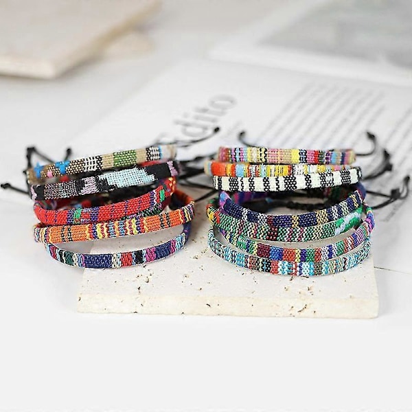 12 st Vänskapsflätade Armband, Handgjorda Flätade Justerbara Färgglada Armband (c-g-3)