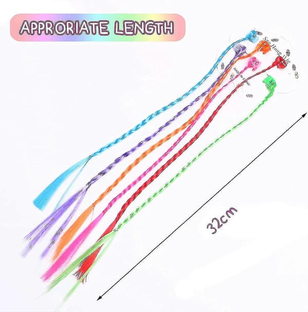 24 stk. Børne Hår Extensions Med Hårspænder, Clip-on Neon Hårfletninger Extensions