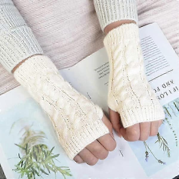 Almi 1 Par Fingerløse Handsker Varme Armhandsker Vinter Strik Hæklede Handsker Gave