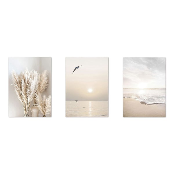 3 kpl Beige ruoho Auringonlasku Beach Palm Tree Canvas Maalaus pohjoismaiset julisteet ja tulosteet seinäkuvia varten