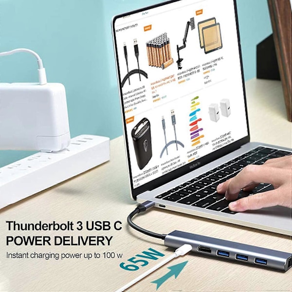Liuhe 1 Laajennustelakka Type-C - RJ45 gigabit USB3.0 *3 PD65W pikalatauksella varustettu monitoimihubi