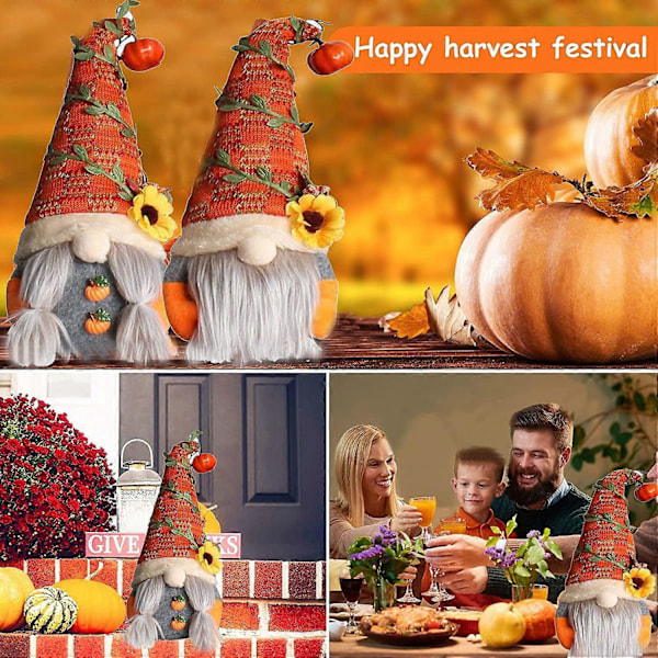 2 st Solrosor Ansiktslösa Dockor, Tacksägelsetomte Orange Höst Pumpa Dockor, med Skäggfläta Dockor Halloween Tacksägelse Bordsprydnader